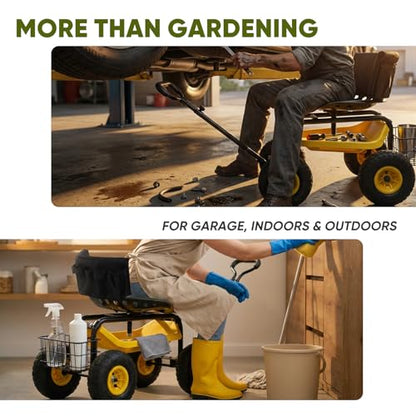 Sekey Garden Cart Rolling Workseat with Backsupport & 360° Swivel Seat, Heavy Duty Garden Scooter with Adjustable Height, Tool Tray, All-Terrain Wheels, 440 lbs Capacity for Seniors & Gardeners - size: 500LBS