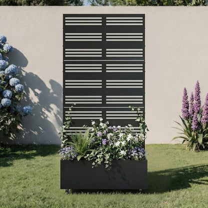 Metal Raised Garden Bed with Trellis and Wheels, 71"x35"x16" (Black-Harold) - color: Black-harold, size: 71"x35"x16"
