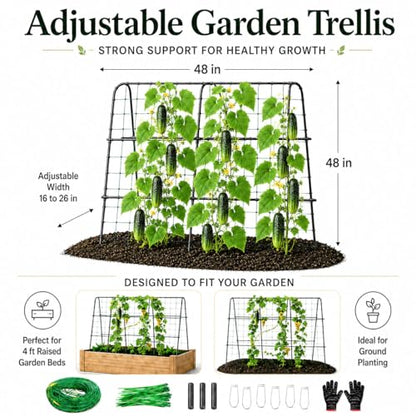 FOLLOOK Cucumber Trellis for Raised Garden Bed, 48x48inch, Black - color: Black, size: 48x48inch