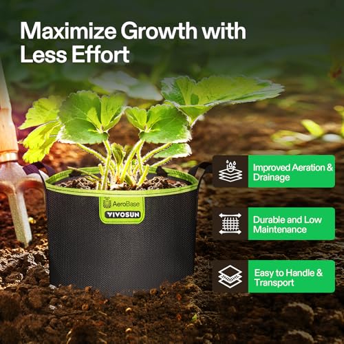 VIVOSUN 6-Pack 7-Gallon AeroBase Grow Bags, Durable Mesh Fabric Plant Container with Breathable Base and Sturdy Handles, Black - size: 7 Gallons (Pack of 2)