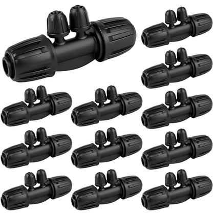 12 Pcs 1/2 Inch To 1/4 Inch Irrigation Tubing Fittings, 1/2"(1/2" ID x 0.65" OD) To 1/4" Drip Barbed Tee Adapter 16mm Anti-Drop Locked Nut T Reducer To 1/4" Distribution Line Connector - size: 1/2" To 1/4" Tee-4Way