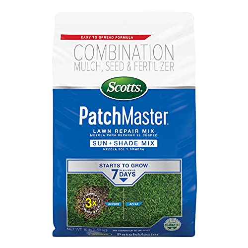 Scotts PatchMaster Lawn Repair Mix Sun and Shade Mix - 10 lb, All-in-One Bare Spot Repair, Feeds for Up to 6 Weeks, Fast Growth and Thick Results, Covers Up to 290 sq. ft. - size: 10 lb