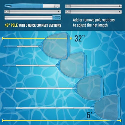 U.S. Pool Supply Pool and Spa Skimmer Net with Pole, Handheld Fine Mesh - size: 5' Regular Frame