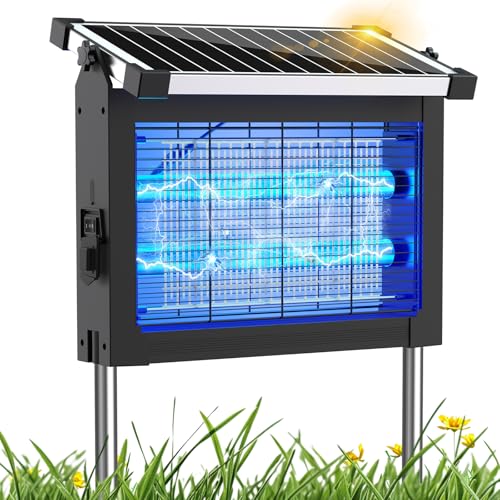 Solar Bug Zapper Outdoor, Mosquito Zapper 4500V Cordless Waterproof - color: Black & Silver