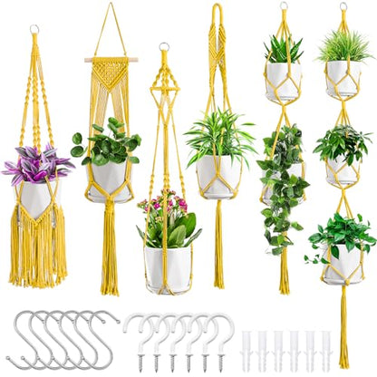 SFENNGPET Macrame Plant Hangers, 6Pack Hanging Planters for Indoor Plants - color: Yellow