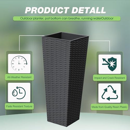 Flamaker 23" Tall Plastic Planters with Drainage Holes Front Porch Set of 2 - color: Black, size: 23"