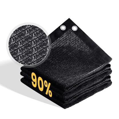 VICLLAX 90% Shade Cloth, 6x6FT Durable Black Mesh Trap with Every 3 FT Grommet, Sun Shade Fabric Netting for for Plants Cover, Greenhouse, Chicken Coop, Barn Kennel, Garden Patio - size: 90%-06 x 06 FT