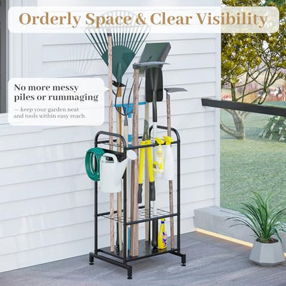 Garden Tool Organizer, Garage Tool Storage Rack, Heavy Duty Metal with Side Pegboard & Adjustable Hooks, Utility Racks for Shed, Patio & Outdoor Use - style: Tool Rack with Side Pegboard & Hooks