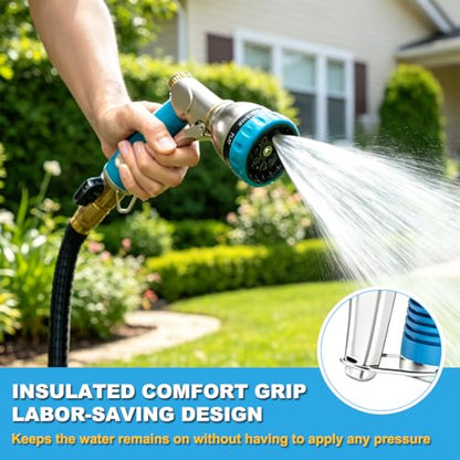 FANHAO Metal Garden Hose Nozzle Heavy Duty, 8 Spray Patterns, High Pressure - color: Blue