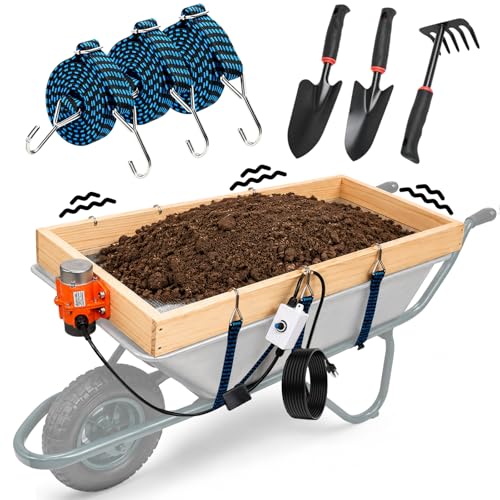 Large Soil Sifter with 40W Adjustable Vibration Motor, 39.3" x 19.6" Automatic Wooden 1/4" Mesh Rocks Dirt Compost Gravel Sifting Screen Gardening Sieve Fits Wheelbarrows,with 3-in-1 Garden Tools Set - size: 39.7" x 19.6"