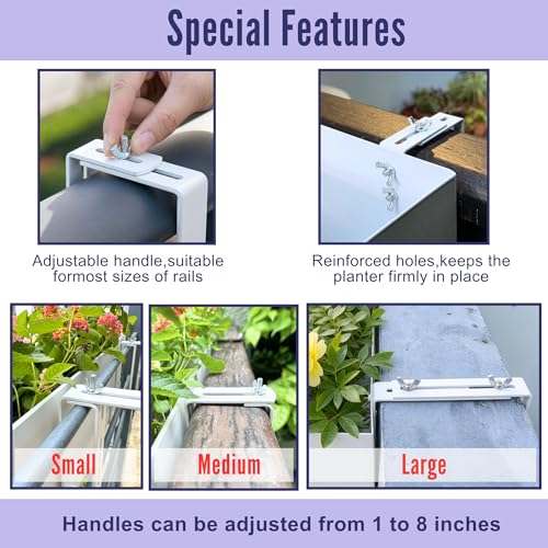 LaLaGreen Planter Boxes Outdoor (24 Inch, 2 Pack) White Metal Rectangular Railing Flower Box with Brackets, Deck Railings Planters Fence Balcony Patio Porch Plant Holder Modern Garden Decor Over Rail - size: 24" x 2 Pack