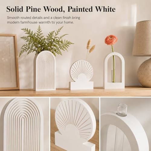 TBWIND White Wooden Wall Vases Set of 3, Wall Planters with Glass Tube Kit - color: White