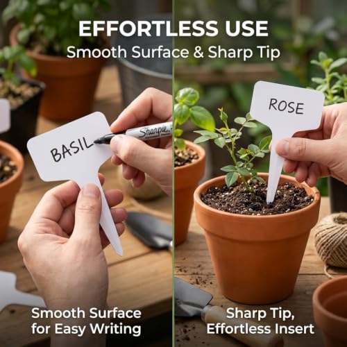 MIHEY 150 Pcs Plant Labels Waterproof Garden Stake Markers with Pen - color: White