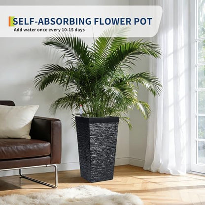 Tall Outdoor Planters Set of 2, 22.5'' Planters for Outdoor Plants - color: Black