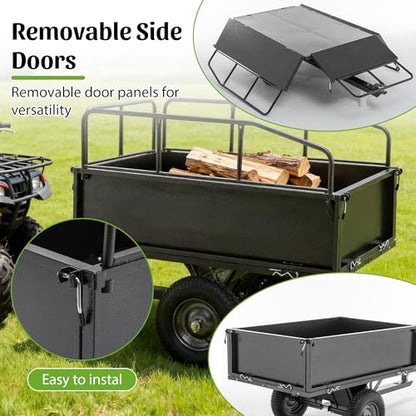 KEIKI 600 lb Garden Dump Cart with Tow Hitch, 17 Cu Ft Heavy Duty Steel Utility Trailer, Dual Dumping Lawn Cart with 16" Tires for ATV UTV Tractor Yard Hauling - color: Black