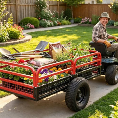 1500 Lb Heavy Duty ATV/UTV Dump Trailer, 1500 Lbs ATV UTV Trailer,Garden Dump Wagon,Pull-Behind Lawn Mower Cart & Garden Dump Wagon, Towable Utility Trailer for ATV, UTV, Lawn Tractor & Mower - size: Red 1500LBS