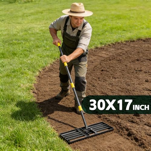 Lawn Leveling Rake 30”x10” Large Heavy Duty Metal Lawn Leveler with 6FT Long Adjustable Handle Proffesional Yard Leveling Rake for Soil Dirt Sand Compost Efficient Lawn Leveling Tool - style: 6FT