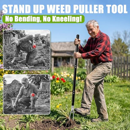 Stand Up Weed Puller, Heavy Duty 43.3" Metal 4-Claw Weeder Tool - size: 43.3 Inch Metal 4-Claw