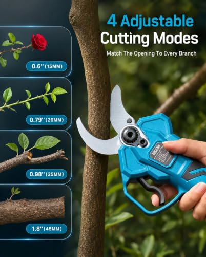 SEESII Electric Pruning Shears, 1.8" Cut Cordless Pruner, 2x4.0Ah Batteries - color: Robin Blue