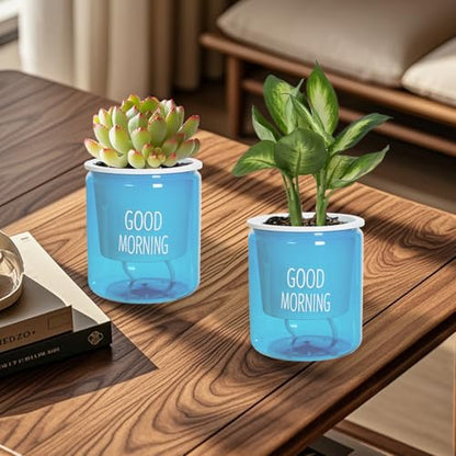2PCS Self Watering Planters 4.72 Inch Self Watering Pots for Indoor Plants, African Violet Pots with Wick Rope, Flowers, Succulents, Herb, House Plants - color: Blue