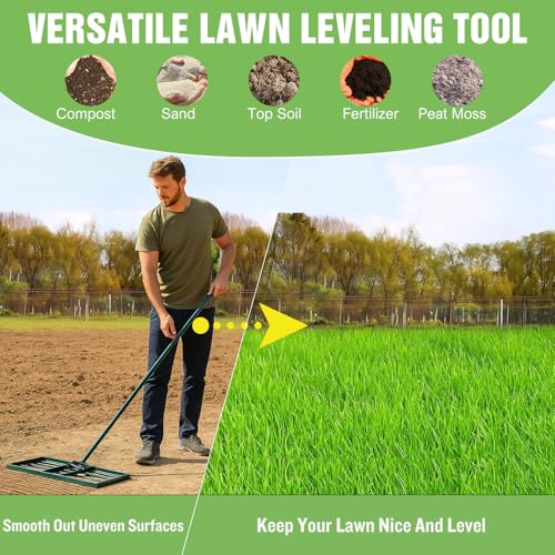 Yesker Lawn Leveling Rake 36 Inch for Soil Yard Leveling Rake with 36"x10" Ground Plate 72" Steel Handle Effort-Saving Heavy Duty Ground Leveler Tool for Backyard Garden Farm Golf Course Landscaping - size: 36 inch