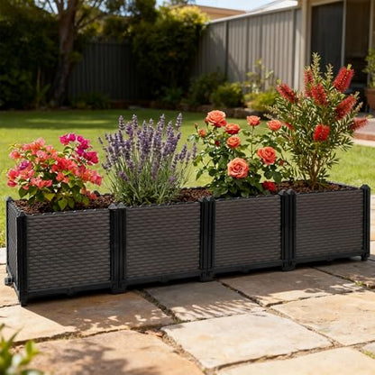 Large Raised Planter Box Outdoor Self Watering 62.9"x15.7"x14.2" , Deep Raised Garden Bed - Elevated Garden Box with Drainage Plug, Rectangular Garden Planter Perfect for Patio Balcony Deck - size: L 63"xW 16"xH 14"