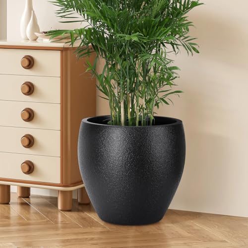 YNNICO 17.5/14.8/12.2 inch Large Flower Pots Plastic Planter with Drainage - color: Black