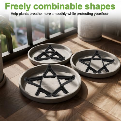 24pcs Plant Pot Feet for Indoor & Outdoor Planters, Triangle Flower Pot Risers Toes Planter Foot Pads Lifters Support for Better Drainage, Air Circulation, and Floor Protection (Black)