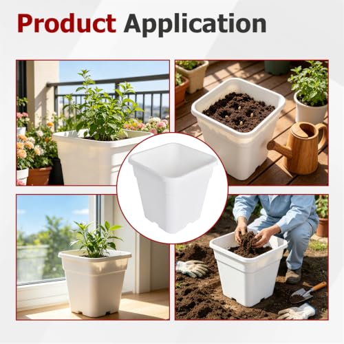 findmall 5 Gallon Square White Nursery Pots Plant Pots Grow Pots Nursery Container for Planting Soil Plants 10 Pcs - color: White, size: 5 Gallon