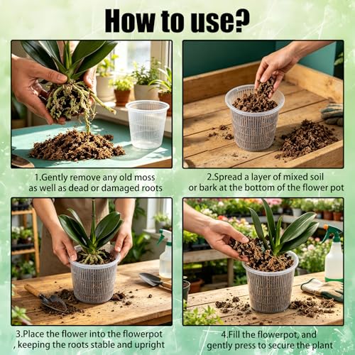 Orchid Pot with Saucers-Drainage Holes, 4 Pack 5 Inch Clear Plastic Breathable Slotted Pots for Repotting-Root Control Planter-Plastic Plant Pot for Butterfly Orchid, Hydroponics, Indoor & Outdoor - size: 5” with Saucers 4Pcs