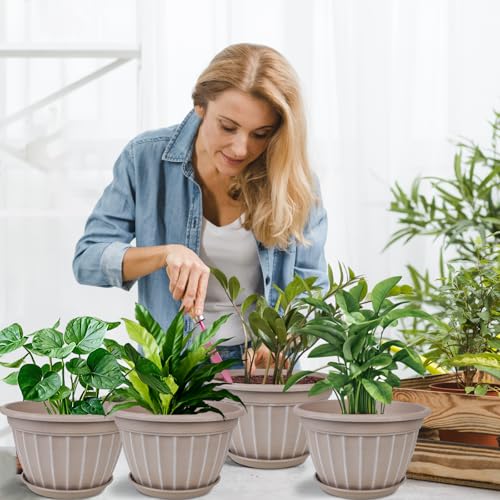 10 Inch Plant Pots,4 Pack Flower Pot,Planters Pot with Drainage Hole - color: Beige, size: 10 inch-4 pack