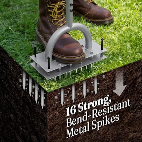 Grenebo Lawn Aerator Tool with 16 Spikes, Manual Yard Aerator, Gray - color: Black Gray