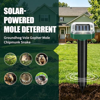 Mole Repellent Solar Powered 4 Pack, Effective Snake Repellent for Yard