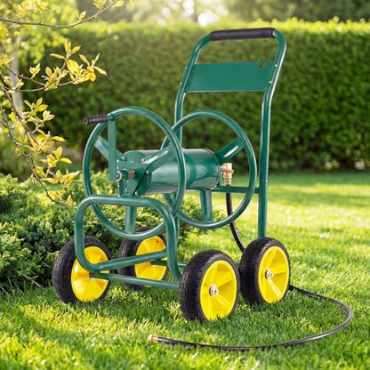 Garden Hose Reel Cart, Mobile Water Hose Cart with Heavy-duty Metal Frame & 4 Solid Wheels, Hold up to 330 ft of 5/8" Hoses, Outdoor Planting Tool for Lawn & Backyard (Green) - color: Green