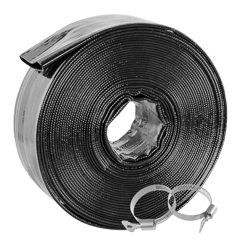 Poolvio Backwash Hose 2" x 100 ft, Heavy-Duty Lay-Flat Reinforced PVC Discharge Hose with 2 Stainless Steel Thumb Screw Clamps, Leak-Resistant for Inground & Above-Ground Pool Filters - size: 2" x 100 ft