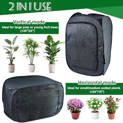 1Pcs Outdoor Plant Enclosure Pop Up Garden Shade Tent Cover Black UV 80% Sun Shade Mesh Cage Dual-Use Plant Protection with 3 Zipper Bag & Stakes for Vegetable Potted Flower Pest Barrier 24x24x35in - size: 23.6" *23.6" *35.4"