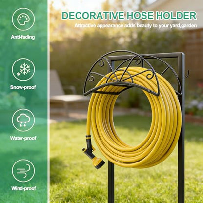 Garden Hose Holder for Outside,Heavy-Duty Metal Hose Hanger Rack