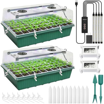 Seed Starter Tray with Grow Light, Seed Starter Kit with Humidity Dome, Seed Starting Trays for Indoor Plant,Seedling Starter Trays for Germination (2 Pack 120Cell Green) - color: 2 Pack 120cell Green