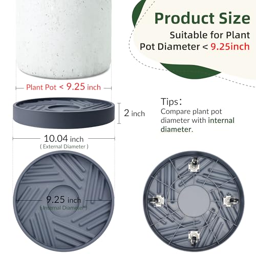 REDHUGO 2 Pcs Rolling Plant Caddy with Hidden Wheels, Gray, 10 inches - color: Grey, size: 10 inches