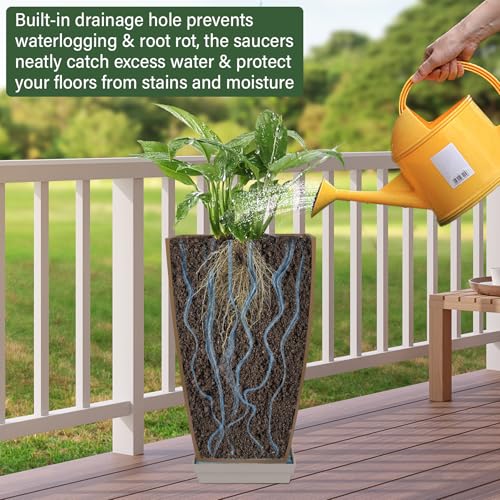 Neoaider Set of 2 Tall Planter, 21 inch Large Plastic Planter, Marble - color: Marble
