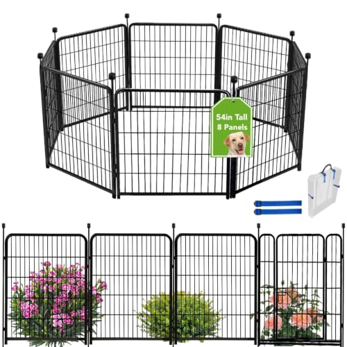 ADAVIN Tall Garden Fence Animal Barrier, 54 in(H) Dog Fence Outdoor for Yard, 8 Panels Total 17.7 Ft(L) Dog Fencing,Temporary Fences for Medium/Large Pets，Garden Fencing for Dogs (No Gate) - size: 8panels-54in(H)x17.7ft(L) no door