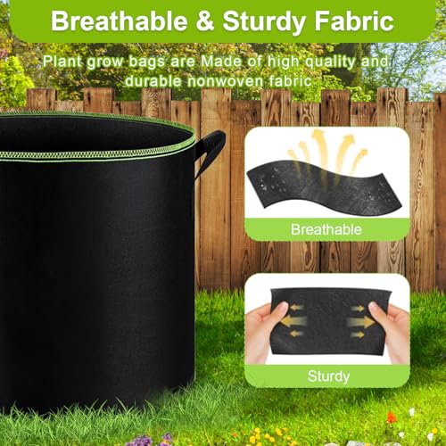 6-Pack 5 Gallon Grow Bags - 300G Heavy Duty Aeration Fabric Pots with Handles,Thickened Nonwoven Planter Bags for Vegetables Flowers Fruits - color: Black, size: 5 Gallon