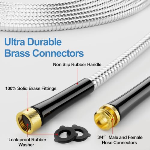 SPECILITE 25ft 304 Stainless Steel Metal Garden Hose with Rubber Grip - size: 25 ft, style: Rubber Grip