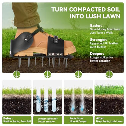 Lawn Aerator Shoes for Grass, 2.1" Heavy Duty Spikes, Pre-Assembled Straps
