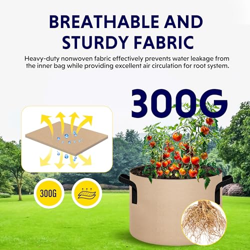 iPower 10-Pack 20 Gallon Thickened Grow Bags Nonwoven Fabric Pots Aeration Container with Strap Handles for Garden and Planting, Tan - color: 10-pack Tan, size: 20 Gallon Thickened