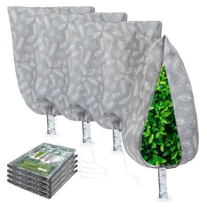Homimp Plant Covers Freeze Protection, 4 PCS Frost Covers with Zipper Drawstring (23.6" x 31.5") Plant Protection Cover Bags for Outdoor Winter Frost Cold Weather Shrubs Trees Jacket Covers,Grey Print - size: 23.6"W x 31.5"H