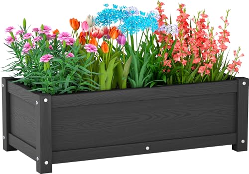HDPE Raised Planter Box Outdoor,Rot-Resistant and Non-Cracking,Small Raised Beds for Gardening 29.5 * 14.4 * 9.8 in for Yard,Lawn,Outdoor Planter Boxes Rectangle with Drainage Holes Black - color: Black, size: 29.5 x 14.4 x 9.8 in