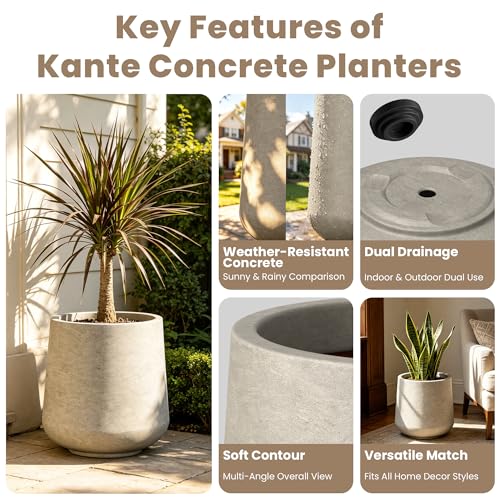 Kante Weathered Concrete Planter 16.5" Dia All-Weather Round Large Pot - color: Weathered Concrete, size: 15.3" D