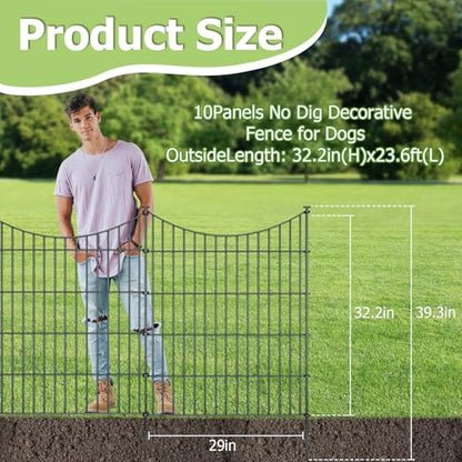 10‑Panel No‑Dig Garden Fence with Gate, 32" H x 23.6'L Outdoor Dog Barrier - size: 10pc 23.6 ft(L) X 32 in(H) with Gate-Concave