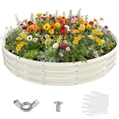 12 Inch Tall 72 Inch Diameter Round White Raised Garden Bed Kits Outdoor - color: Cream White, size: 72 Dia X 12 inches